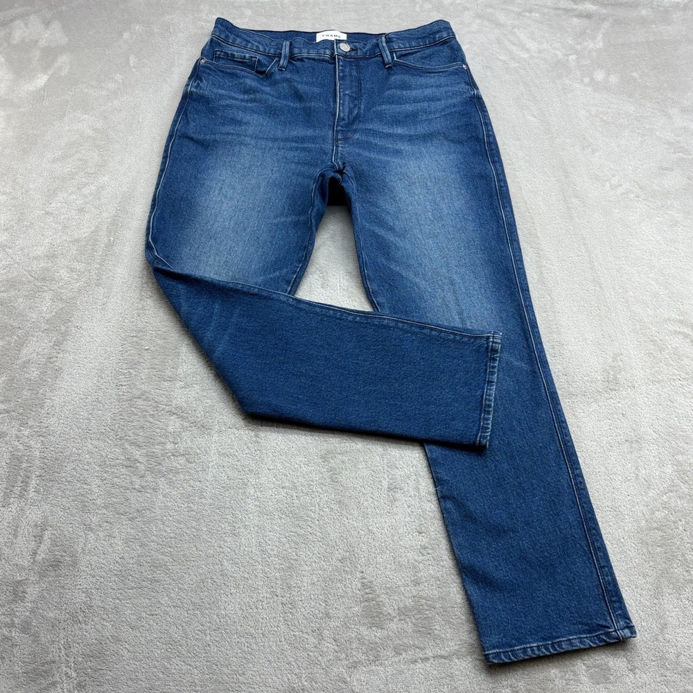 Frame Le Sylvie Slender Straight Jeans Women 31 Blue Huntdale Hi Rise Chic Denim